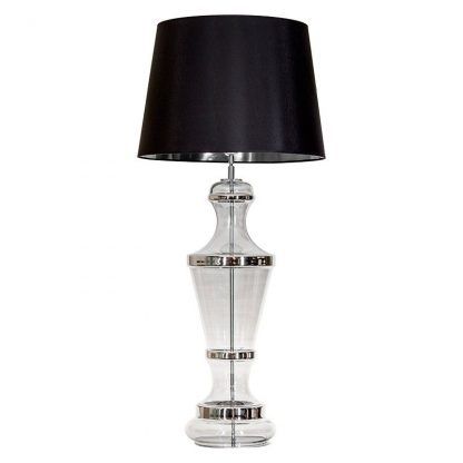 elegancka lampa stołowa z czarnym abażurem srebrne detale