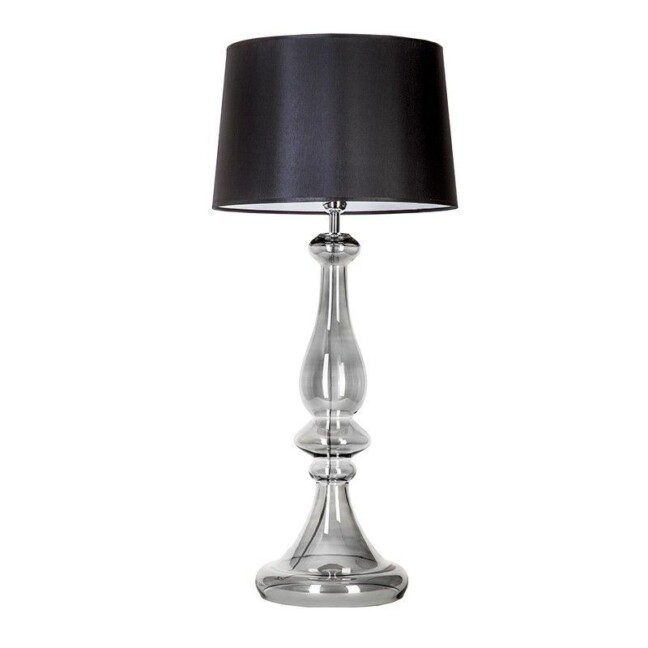 szklana lampa stołowa z czarnym abażurem