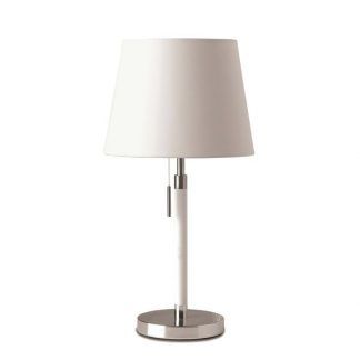 jasna nowoczesna lampa stołowa do sypialni z kremowym abażurem