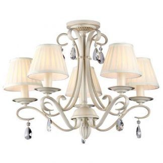 kremowy żyrandol z abażurami małe kryształki