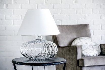 lampa stołowa - bańka ze szkła i biały abażur