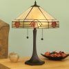 Lampa stołowa jasny klosz z czerwonymi elementami