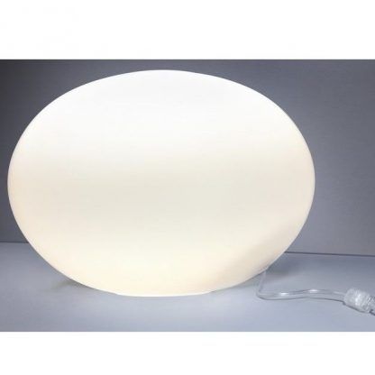 lampa stołowa z białego szkła owalny klosz