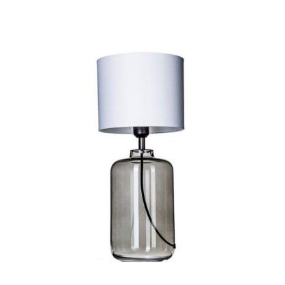 lekko szara lampa szklana - stojąca nowoczesna do sypialni