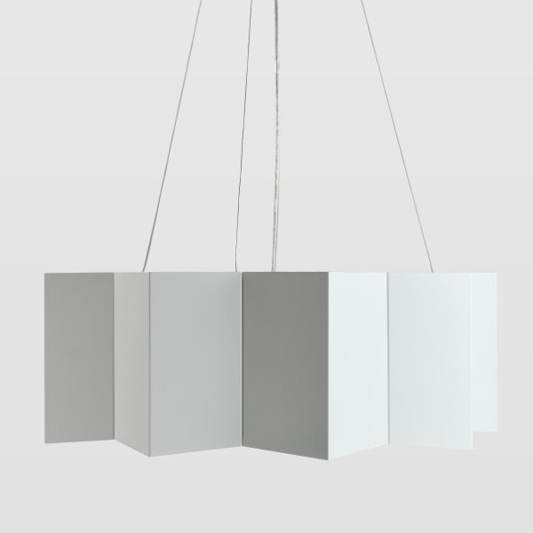 biała geometryczna lampa wisząca ze stali