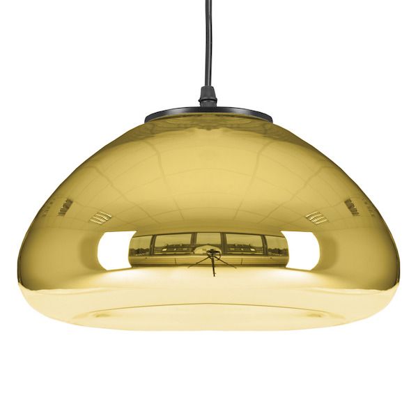 złota lampa wisząca ze szklanym kloszem do sypialni