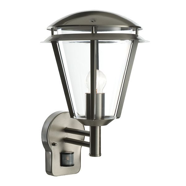 Kinkiet zewnętrzny w kolorze srebrnym czujnik ruchu