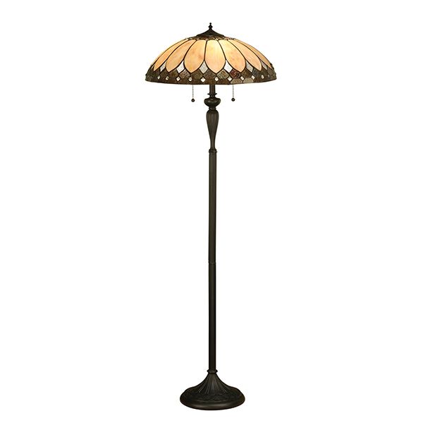 wysoka lampa podłogowa witrażowy klosz beżowy