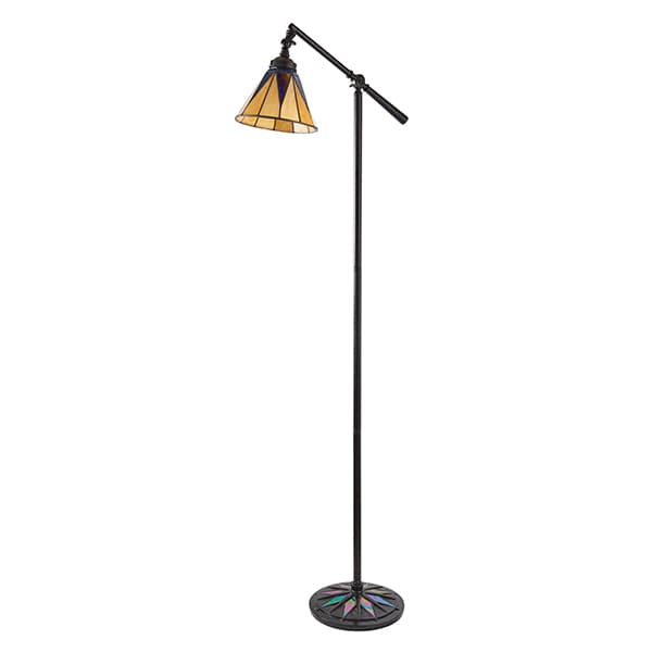lampa podłogowa z kloszem na wysięgniku witraż