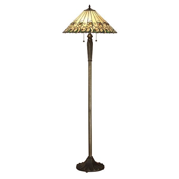 wysoka lampa podłogowa witrażowy klosz