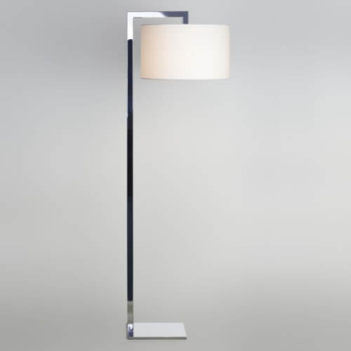 srebrna lampa podłogowa chrom biały abażur