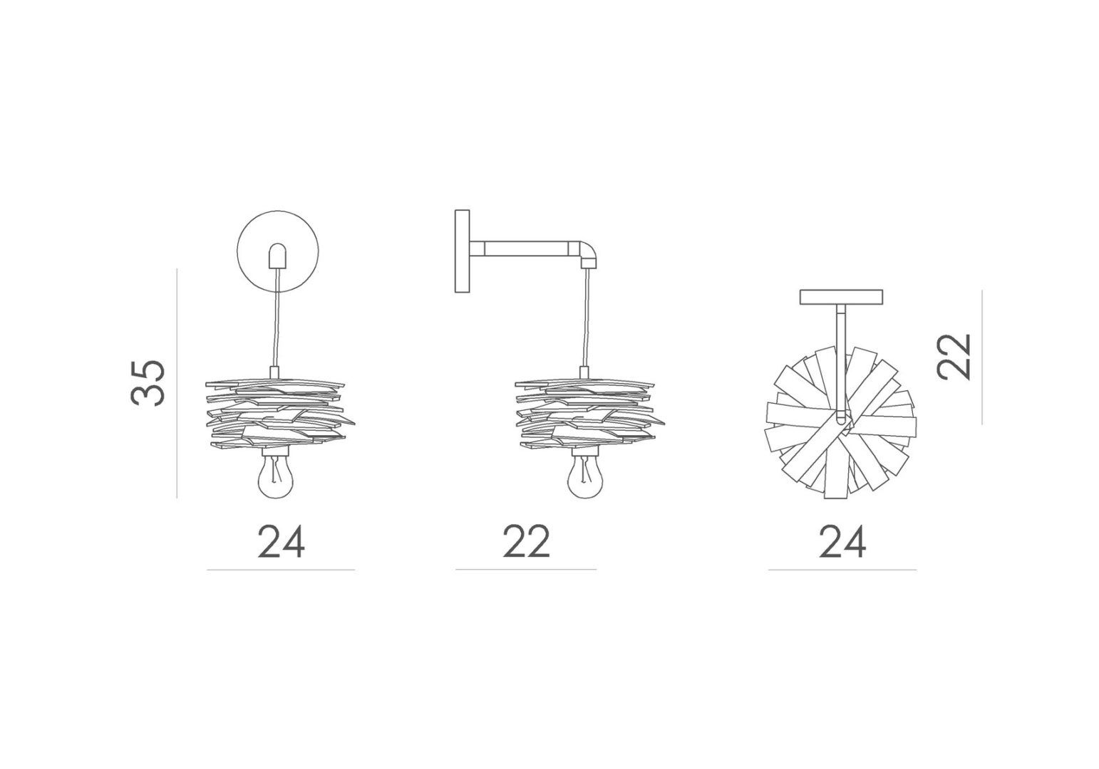 Lampa ścienna Shingle - drewniana z rurką stalową