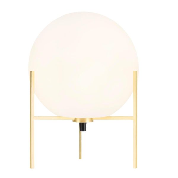 Lampa stołowa kula w złotej oprawie do salonu