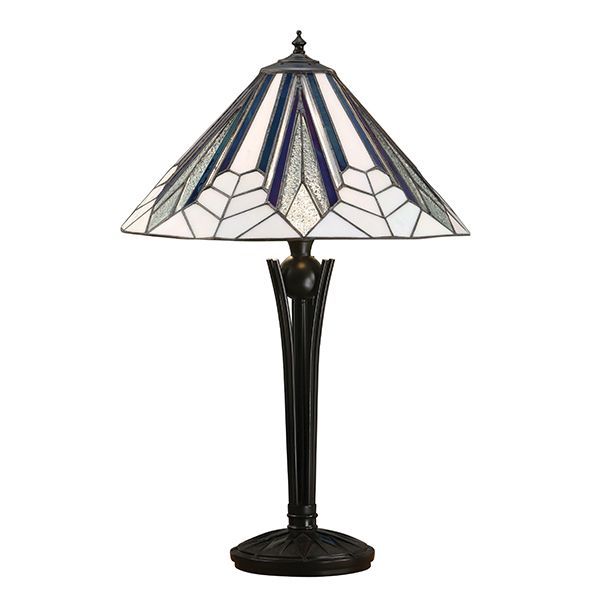 elegancka lampa stołowa z witrażowym kloszem