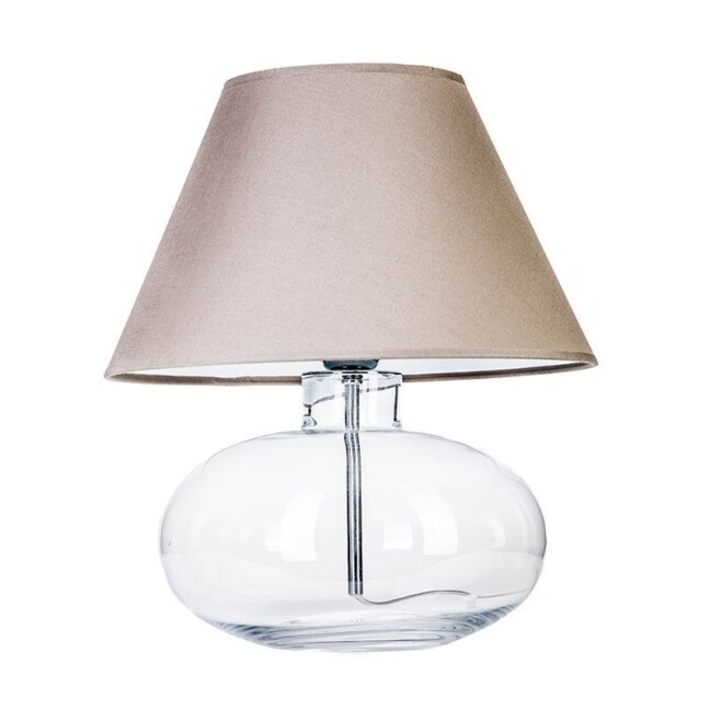 szklana lampa stołowa z bezowym abazurem