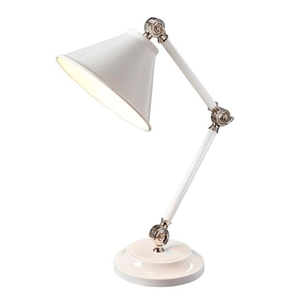 biała lampa biurkowa do salonu na stolik - dekoracja