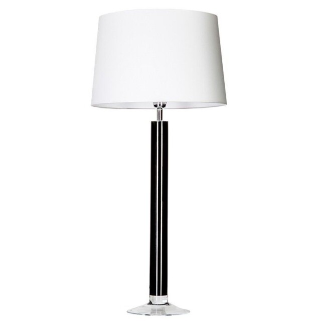lampa stołowa ze szklaną podstawą czarną i białym abażurem