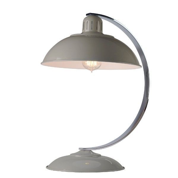Szara lampa stołowa z dużym okrągłym kloszem