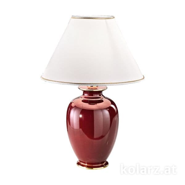 bordowa lampa stołowa z jasnym abażurem