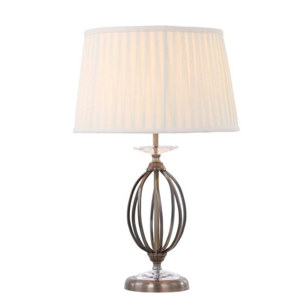 lampa stołowa z podstawą z drutów i abażurem