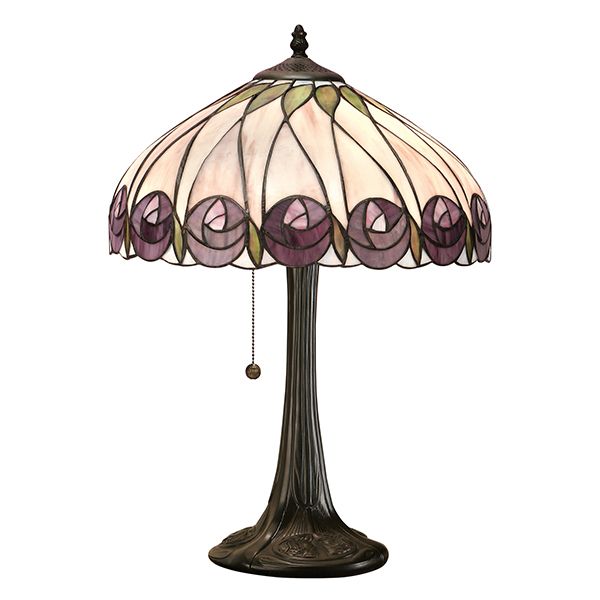 lampa stołowa w fioletowe kwiaty szkło witrażowe