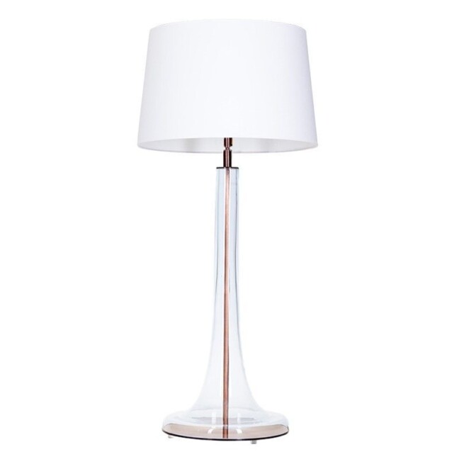 szklana smukła lampa stołowa z białym abażurem