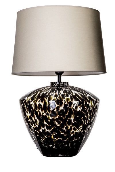 lampa stojąca w cętki - czarno biała z abażurem