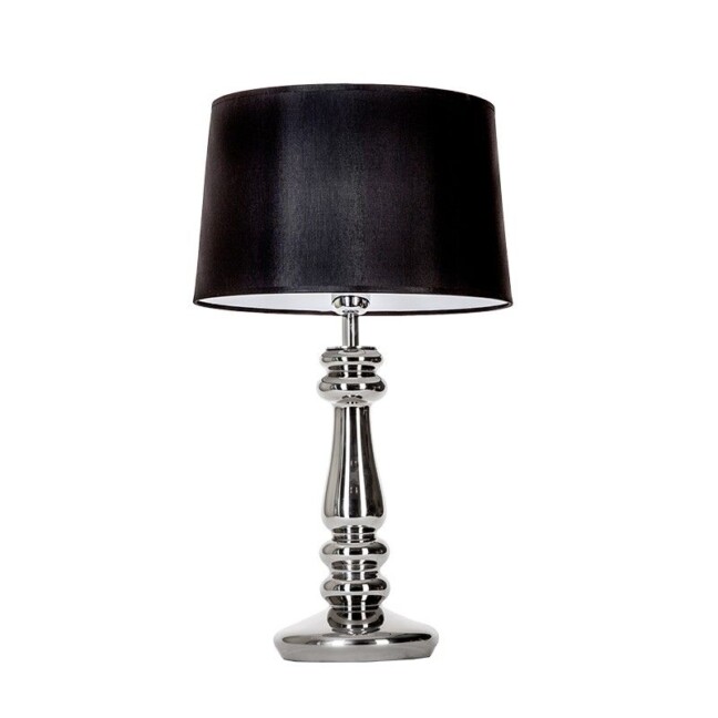 elegancka lampa stołowa z metalową srebrną podstawą