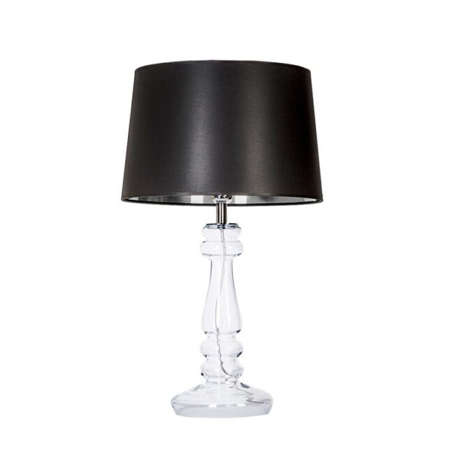 szklana przezroczysta lampa stołowa czarny abażur