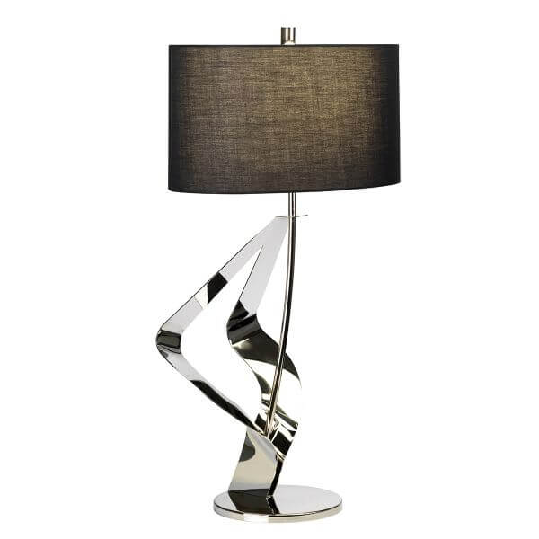 Lampa do sypialni z ciemnym abażurem i srebrną podstawą