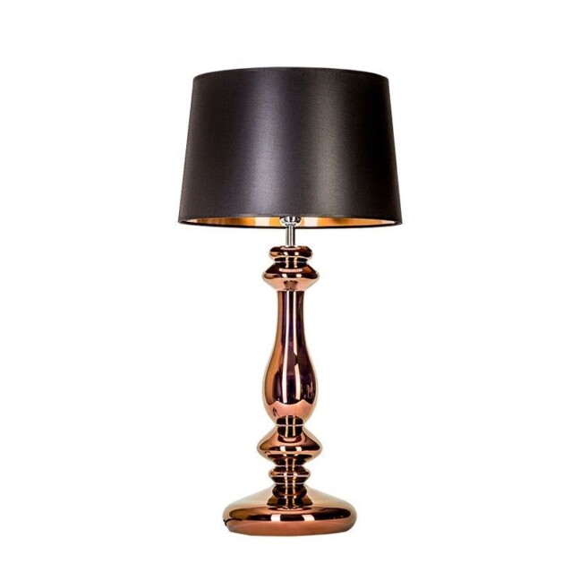 złota lampa stołowa w połysku czarny abażur
