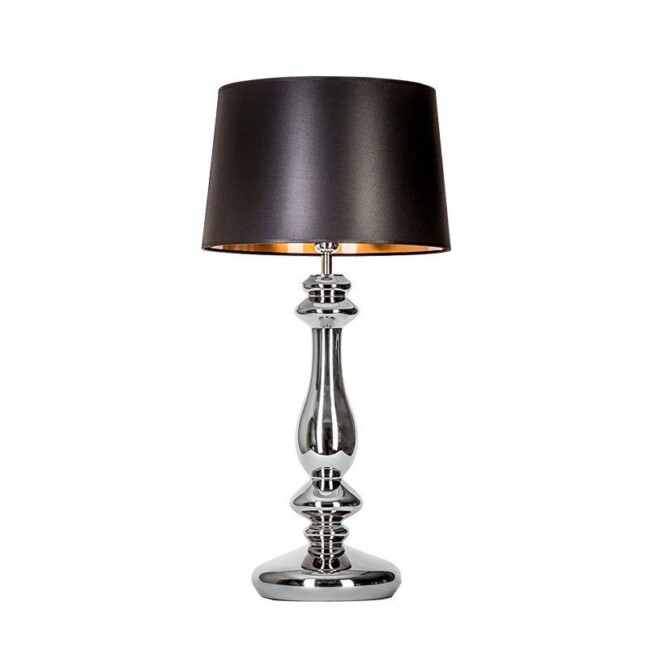srebrna lampa elegancka czarny abażur
