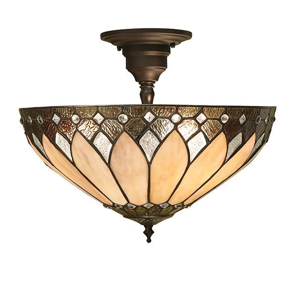 klasyczna lampa sufitowa z witrażowym kloszem brąz