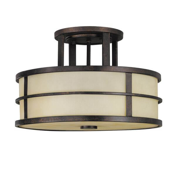 Lampa z brązowym kloszem i beżowym abażurem salon