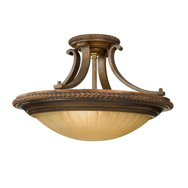 Brązowa lampa z bursztynowym kloszem salon