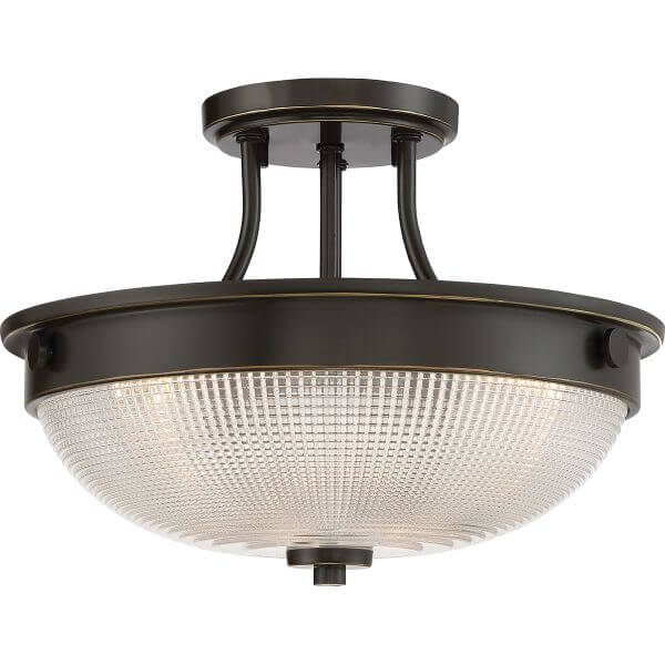 Brązowa okrągłą lampa ze szklanym kloszem do sypialni