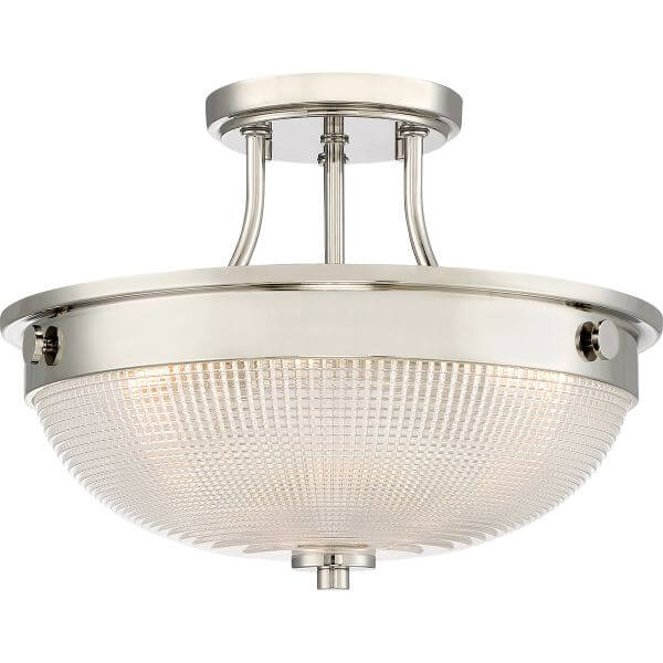 Srebrna lampa sufitowa z okrągłym szklanym kloszem salon