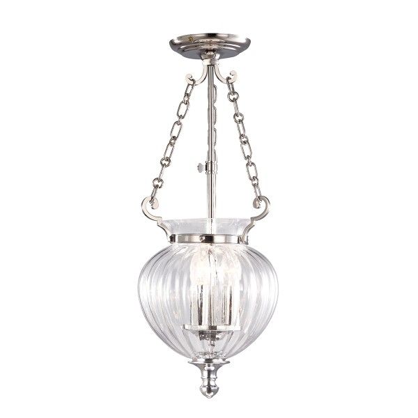 Szklana lampa wisząca w srebrnej oprawie
