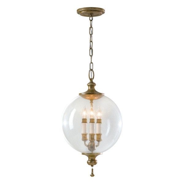 lampa wisząca - duża szklana kula ze świecznikiem w środku