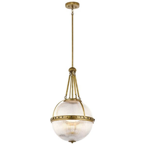 Lampa ze złotą podstawą i szklanym kloszem kulą do sypialni