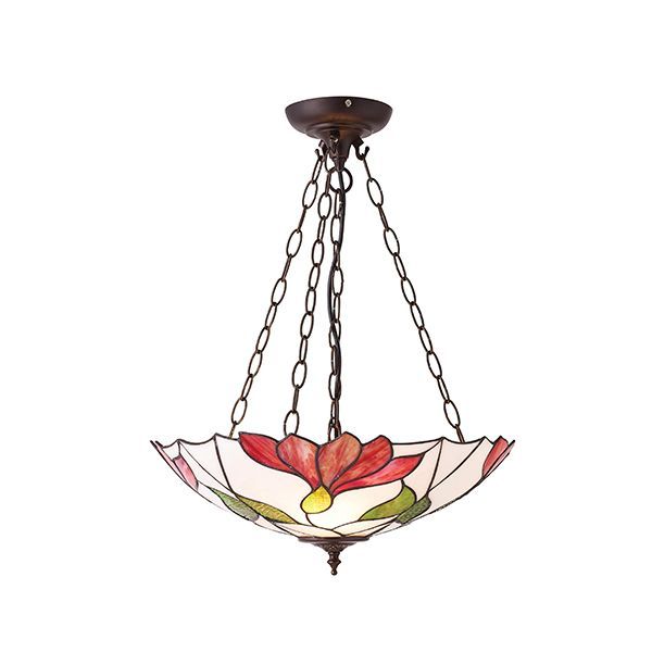 duża lampa wisząca z witrażowego szkła w kwiaty