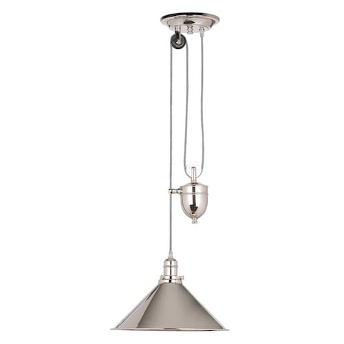 srebrna lampa wisząca z obciążnikiem - blacha