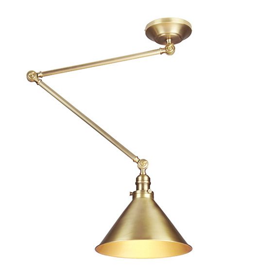 złota lampa sufitowa z regulowanym ramieniem - industrialna