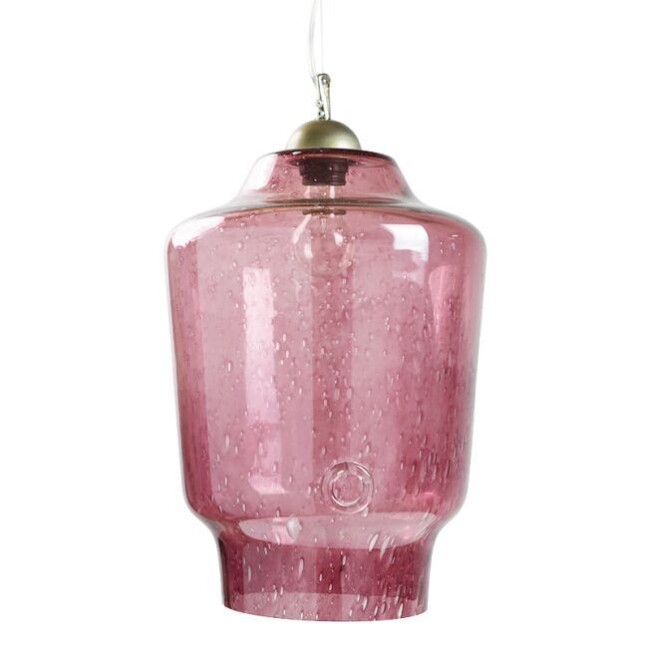 lampa szklana różowa z kroplami w środku - do kuchni