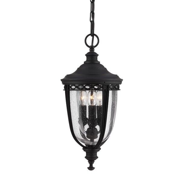 Czarna lampa wisząca ze szklanym kloszem