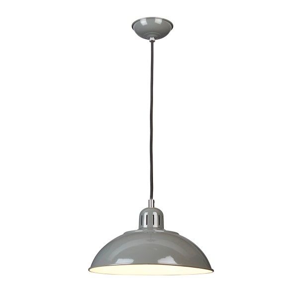 Szara metalowa lampa z okrągłym kloszem salon