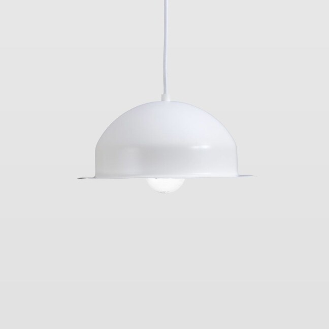 Okrągła lampa wisząca w kolorze białym do sypialni
