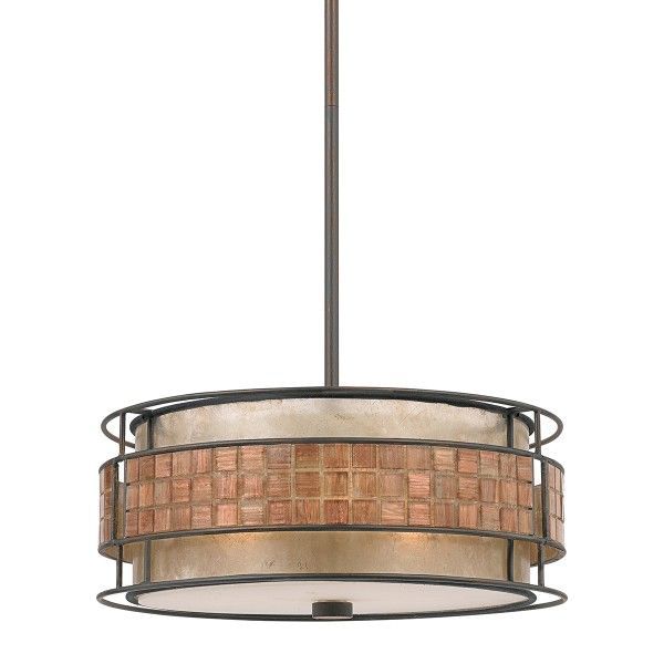 Okrągła lampa w metalowej oprawie z mozaiką salon