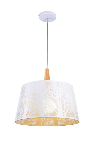 lampa biała wiszaca zdobiona grawerem laserowym