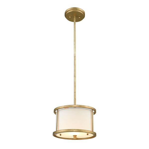 Złota lampa wisząca z mlecznym kloszem do salonu